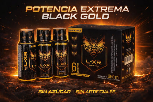 BEBIDA COLOMBIANA ELIXIR L-XR BLACK GOLD PAQUETE CON 6 BOTELLAS DE 60ML